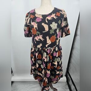 Princess Highway Black Cream Floral Linen Blend Cat Print Dress Size 12 (6589)